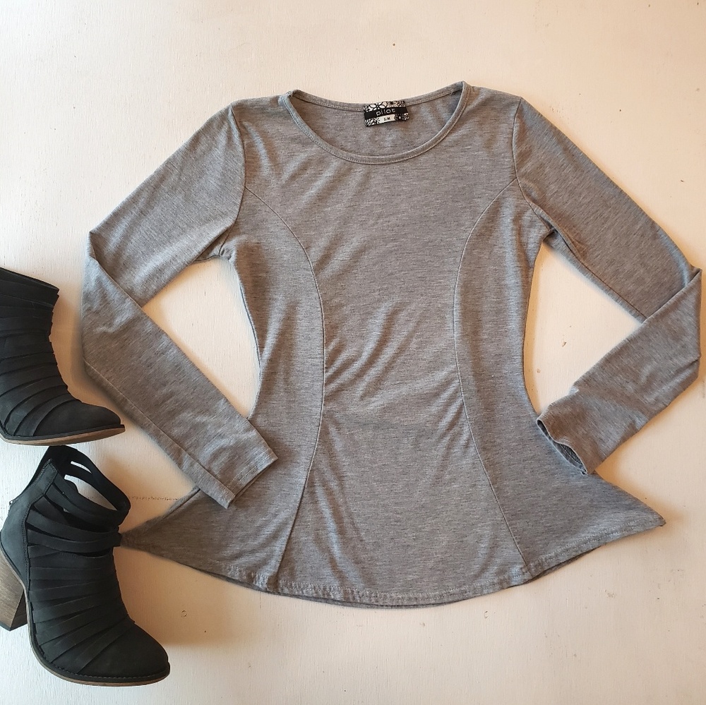 Grey peplum fitted tee shirt jersey fit and flare